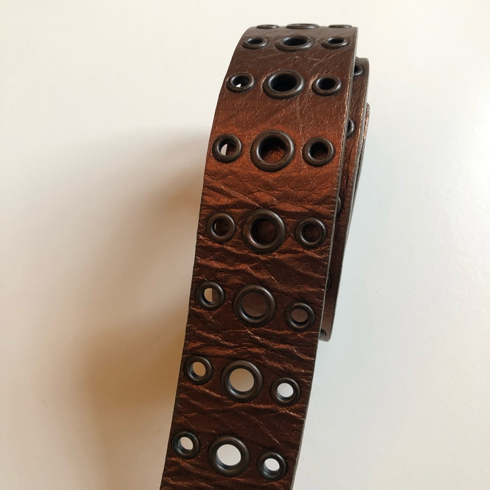 Copper Metallic Riveted Genuine Leather Belt | Medium 39 | Unisex - Picture 4 of 6